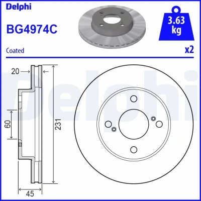 Bilde av DELPHI BG4974C Bremseskiver 231 20 4 ventilert belagt ubehandlet uten hjullager, ABS sensorring SUZUKI: Ignis III