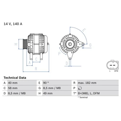 Bilde av BOSCH 0 986 083 050 Dynamo 14V 140A VOLKSWAGEN: Transporter 5 Bus, Passat B6 Variant, 5, AUDI: A3 Sportback, SKODA: Superb II Stasjonsvogn