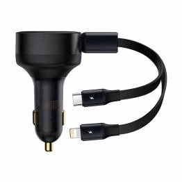 Bilde av Baseus Enjoyment biloplader med fast 75 cm Lightning og USB C kabel 30W
