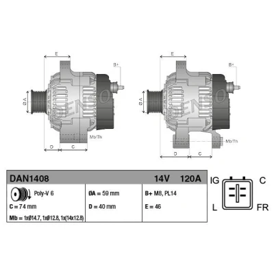 Bilde av DENSO DAN1408 Dynamo 14V 120A JAGUAR: XJ Sedan