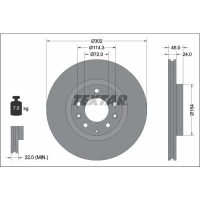 Bilde av TEXTAR PRO 92261503 Bremseskiver 302 24 05/08 114,3 innvendig ventilert belagt uten hjulfestebolt, hjulnav MAZDA: RX 8