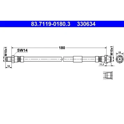 Bilde av ATE 83.7119 0180.3 Bremseslange 180 M10x1 SAAB: 9 5 Sedan