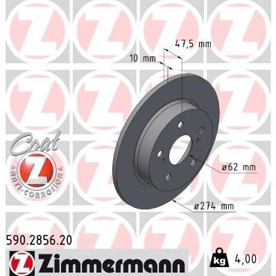 Bilde av ZIMMERMANN 590.2856.20 Bremseskiver 274 10 7/5 5 114 fullt ut belagt TOYOTA: Corolla XII Stasjonsvogn