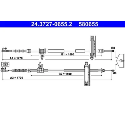 Bilde av ATE 24.3727 0655.2 Bremsekabel 1770, 1770 FORD: Focus Mk1 Stasjonsvogn, Hatchback
