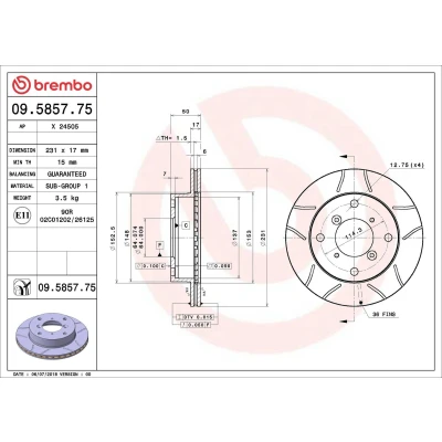 Bilde av BREMBO MAX LINE 09.5857.75 Bremseskiver 231 17 4 innvendig ventilert, med sliss belagt