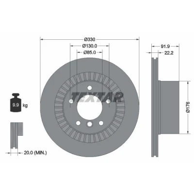 Bilde av TEXTAR PRO 92261903 Bremseskiver 330 22,2 05/06 130 utvendig ventilert belagt uten hjulfestebolt, hjulnav MERCEDES BENZ: G Klasse SUV