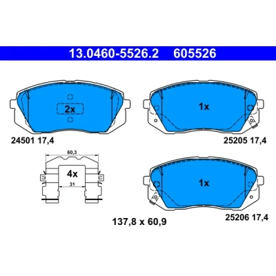 Bilde av ATE 13.0460 5526.2 Bremseklosser med akustisk slitasjevarsel tilbehør HYUNDAI: Tucson, Kona SUV, KIA: Sportage IV