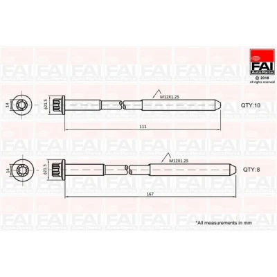 Bilde av FAI AutoParts B2124 Sylindertoppskrue 10, 8 TOYOTA: Land Cruiser Prado 90, 120, HIACE 4 Kasten