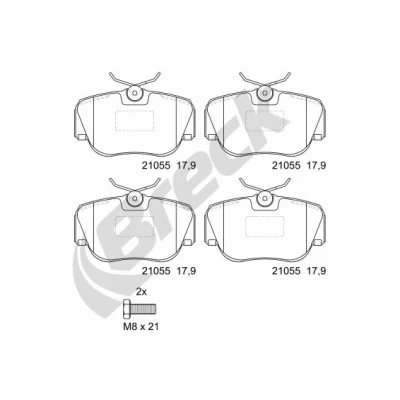 Bilde av BRECK 21055 00 701 Bremseklosser klargjort for slitasjeindikator MERCEDES BENZ: 190