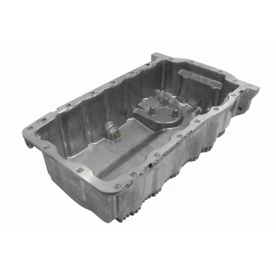 Bilde av VAICO V10 0448 Bunnpanne med oljeplugg uten hull for oljenivåmåler Aluminium Original Quality VOLKSWAGEN: Golf 5, Passat B6 Variant