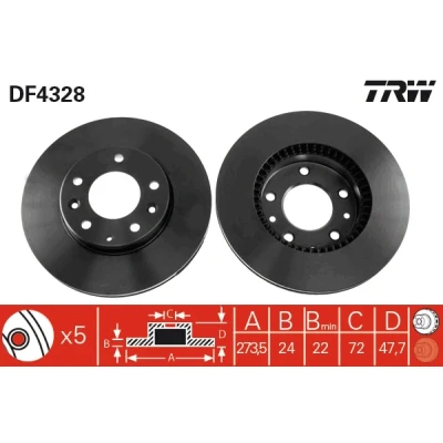 Bilde av TRW DF4328 Bremseskiver 273,5 24 5 114,3 ventilert spraylakkert høy karbon MAZDA: 6 Hatchback, Sedan, 323 F