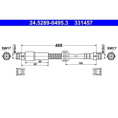 Bilde av ATE 24.5289 0495.3 Bremseslange 495 VOLKSWAGEN: Caddy 3