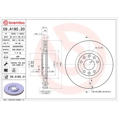 Bilde av BREMBO COATED DISC LINE 09.A185.21 Bremseskiver 302 26 5 innvendig ventilert belagt høy karbon med skruer PEUGEOT: RCZ Coupé