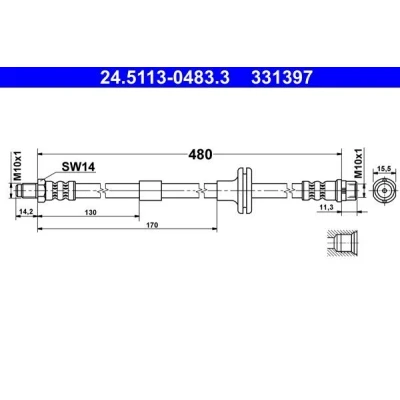 Bilde av ATE 24.5113 0483.3 Bremseslange 480 M10x1 MERCEDES BENZ: C Klasse Sedan, S Sedan