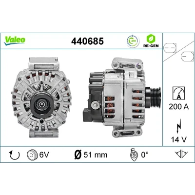 Bilde av VALEO 440685 Dynamo 14V 200A MERCEDES BENZ: Sprinter 3.5 T Van, Vito 5 Van