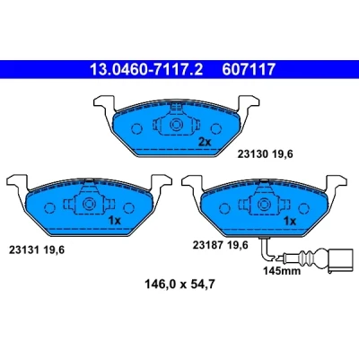 Bilde av ATE 13.0460 7117.2 Bremseklosser inkl. slitasjevarselkontakt VOLKSWAGEN: Caddy 3, GOLF 5, 6, SKODA: Octavia 2 Combi, Yeti, 1 Combi
