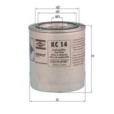 Bilde av MAHLE ORIGINAL KC 14 Drivstoffilter Påskruingsfilter