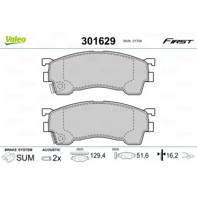 Bilde av VALEO 301629 Bremseklosser FIRST framaksel inkl. slitasjevarselkontakt med antihyle blikk MAZDA: 323 F 6, 626 V Hatchback, Xedos 6