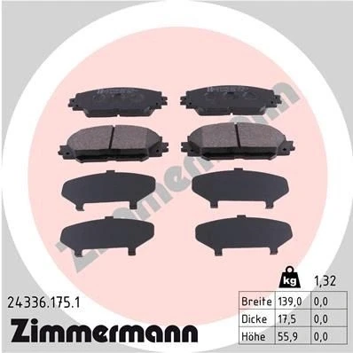 Bilde av ZIMMERMANN 24336.175.1 Bremseklosser Bildet viser leveranseinnholdet TOYOTA: Auris Hatchback, RAV4 III SUV, Urban Cruiser