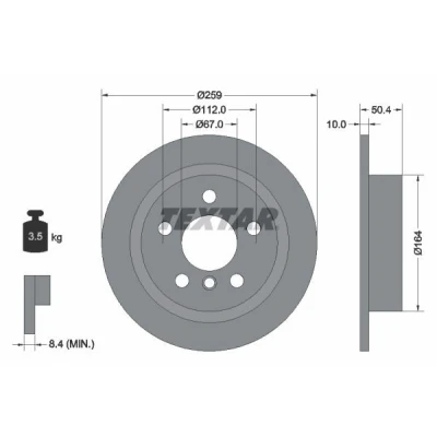 Bilde av TEXTAR PRO 92279303 Bremseskiver 259 10 05/06 112 fullt ut belagt uten hjullager, hjulfestebolt, hjulnav MINI: Hatchback