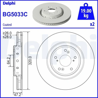 Bilde av DELPHI BG5033C Bremseskiver 320 28 5 ventilert belagt ubehandlet uten hjullager, ABS sensorring