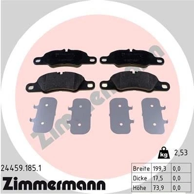 Bilde av ZIMMERMANN 24459.185.1 Bremseklosser klargjort for slitasjeindikator Bildet viser leveranseinnholdet PORSCHE: 911 Coupé, 718 Cayman Coupé
