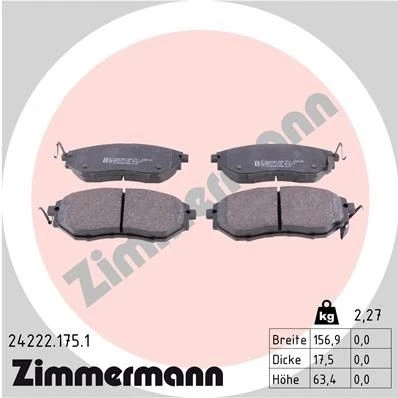 Bilde av ZIMMERMANN 24222.175.1 Bremseklosser med akustisk slitasjevarsel Bildet viser leveranseinnholdet SUBARU: Legacy 4, Forester IV, Outback IV