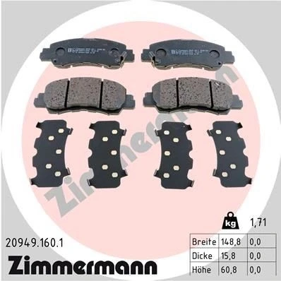 Bilde av ZIMMERMANN 20949.160.1 Bremseklosser med akustisk slitasjevarsel Bildet viser leveranseinnholdet MITSUBISHI: Eclipse Cross