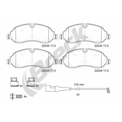 Bilde av BRECK 22034 00 653 Bremseklosser keramikk med antihyle blikk tilbehør FORD: Transit Mk7 Van, Flatvogn lastebil / Chassis