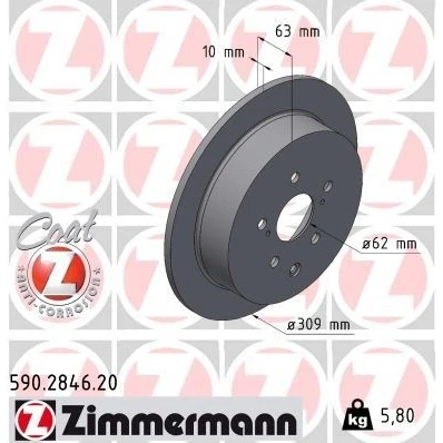 Bilde av ZIMMERMANN 590.2846.20 Bremseskiver 309 10 8/5 5 114 fullt ut belagt LEXUS: RX III