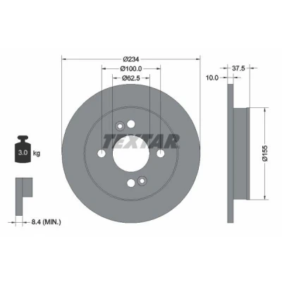 Bilde av TEXTAR PRO 92147203 Bremseskiver 234 10 04/06 100 fullt ut belagt uten hjulfestebolt, hjulnav KIA: Picanto II, I, HYUNDAI: i10 I