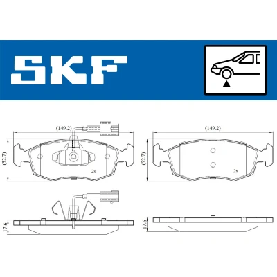 Bilde av SKF VKBP 80146 E Bremseklosser inkl. slitasjevarselkontakt FIAT: 500 Hatchback, C Cabrio, Grande Punto Hatchback