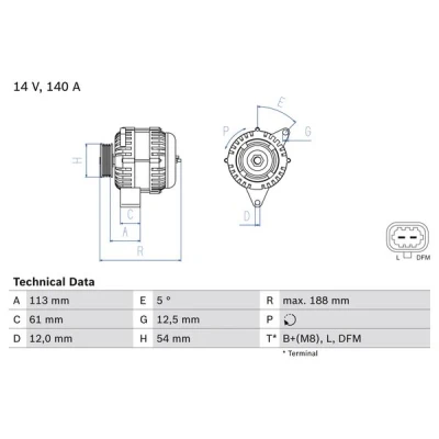 Bilde av BOSCH 0 986 080 380 Dynamo 14V 140A OPEL: Astra H Caravan, Zafira B, Vectra C SAAB: 9 3 Sedan, Stasjonsvogn