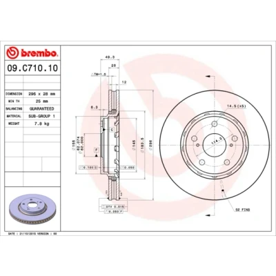 Bilde av BREMBO COATED DISC LINE 09.C710.11 Bremseskiver 296 28 5 innvendig ventilert belagt