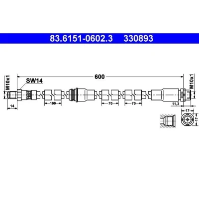 Bilde av ATE 83.6151 0602.3 Bremseslange 600 M10x1 BMW: X5, X6