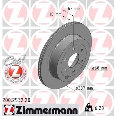 Bilde av ZIMMERMANN COAT Z 200.2532.20 Bremseskiver 307 18 7/6 6 114 innvendig ventilert belagt NISSAN: Pathfinder 3, NP300 Navara Pick up