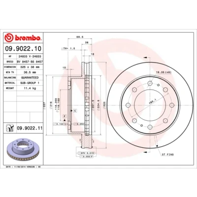 Bilde av BREMBO COATED DISC LINE 09.9022.11 Bremseskiver 325 38 8 innvendig ventilert belagt CHEVROLET: Suburban, Avalanche I