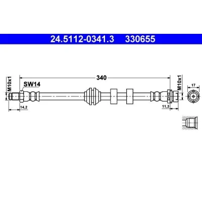 Bilde av ATE 24.5112 0341.3 Bremseslange 340 M10x1 FORD: Focus Mk1 Stasjonsvogn