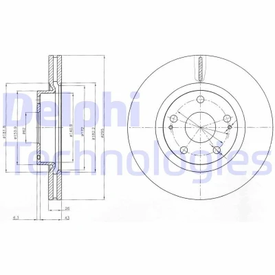 Bilde av DELPHI BG4113 Bremseskiver 295 26 5 ventilert oljet ubehandlet uten hjullager, ABS sensorring TOYOTA: Auris Hatchback, Avensis II Station Wagon