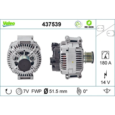 Bilde av VALEO 437539 Dynamo 14V 180A MERCEDES BENZ: Sprinter 5 T Van, Vito Mixto, 3.5 JEEP: Commander