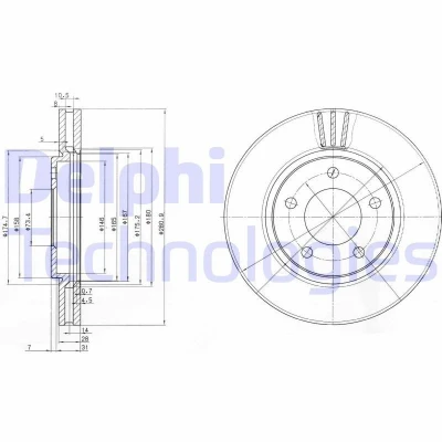 Bilde av DELPHI BG3715 Bremseskiver 280 28 5 ventilert oljet ubehandlet uten hjullager, ABS sensorring CHRYSLER: VOYAGER 4