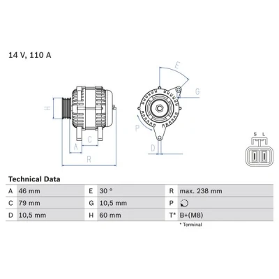 Bilde av BOSCH 0 986 049 500 Dynamo 14V 110A HYUNDAI: Terracan, KIA: CARNIVAL 2