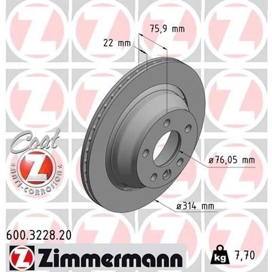 Bilde av ZIMMERMANN COAT Z 600.3228.20 Bremseskiver 314 22 6/5 5 120 utvendig ventilert belagt VOLKSWAGEN: Multivan (7HM, Transporter 5, Bus
