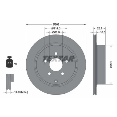 Bilde av TEXTAR PRO 92149303 Bremseskiver 308 16 05/06 114,3 innvendig ventilert belagt uten hjulfestebolt, hjulnav NISSAN: Murano II