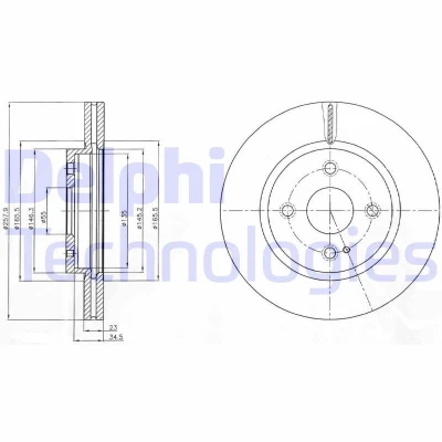 Bilde av DELPHI BG4254C Bremseskiver 258 23 4 ventilert belagt ubehandlet uten hjullager, ABS sensorring MAZDA: 2 Hatchback, MX 5 IV