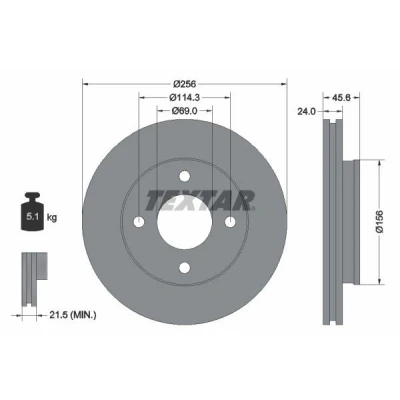 Bilde av TEXTAR PRO 92134803 Bremseskiver 256 24 04/04 114,3 utvendig ventilert belagt uten hjulfestebolt, hjulnav MITSUBISHI: COLT 6, SMART: Forfour I
