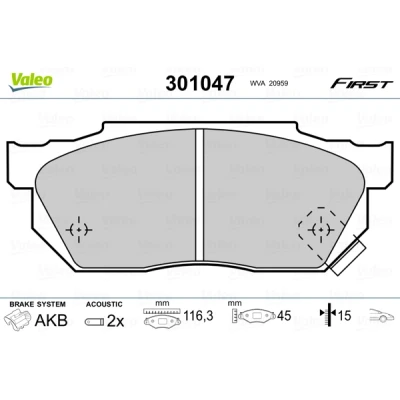 Bilde av VALEO 301047 Bremseklosser FIRST framaksel inkl. slitasjevarselkontakt uten antiskrike blikk HONDA: CIVIC 4 Hatchback, PRELUDE 2