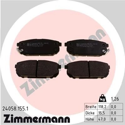 Bilde av ZIMMERMANN 24058.155.1 Bremseklosser med akustisk slitasjevarsel Bildet viser leveranseinnholdet KIA: SORENTO 2, 1