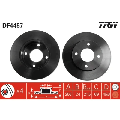 Bilde av TRW DF4457 Bremseskiver 256 24 4 114 ventilert spraylakkert høy karbon MITSUBISHI: COLT 6, SMART: Forfour I