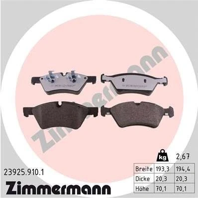 Bilde av ZIMMERMANN 23925.910.1 Bremseklosser klargjort for slitasjeindikator Bildet viser leveranseinnholdet MERCEDES BENZ: ML Klasse, E Klasse T modell